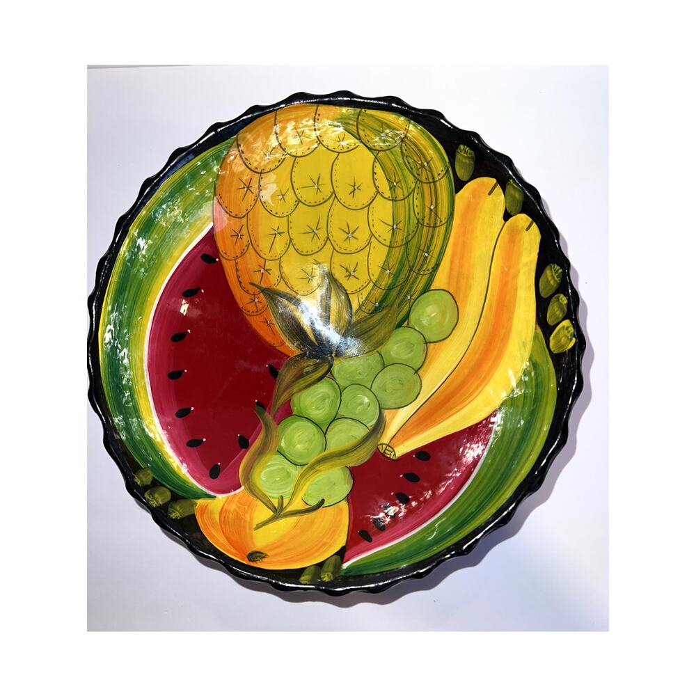 Vibrant Hand Painted Ceramic Fruit Bowl Pineapple Grapes Watermelon Bananas‎